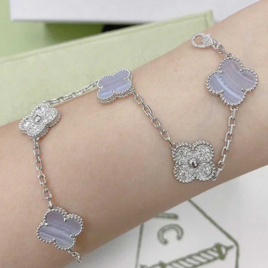 [⭐⭐JeweliWhal] CLOVER 5 MOTIF PURPLE CHALCEDONY BRACELET COLLECTION