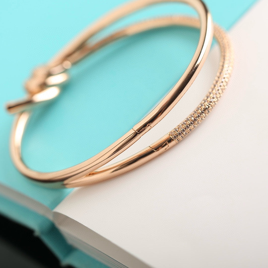 [⭐JeweliWhal]KNOT DOUBLE ROW PINK GOLD DIAMOND BRACELET