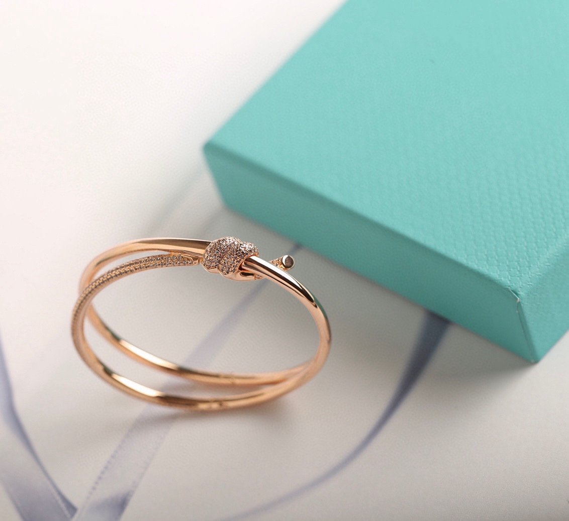 [⭐JeweliWhal]KNOT DOUBLE ROW PINK GOLD DIAMOND BRACELET