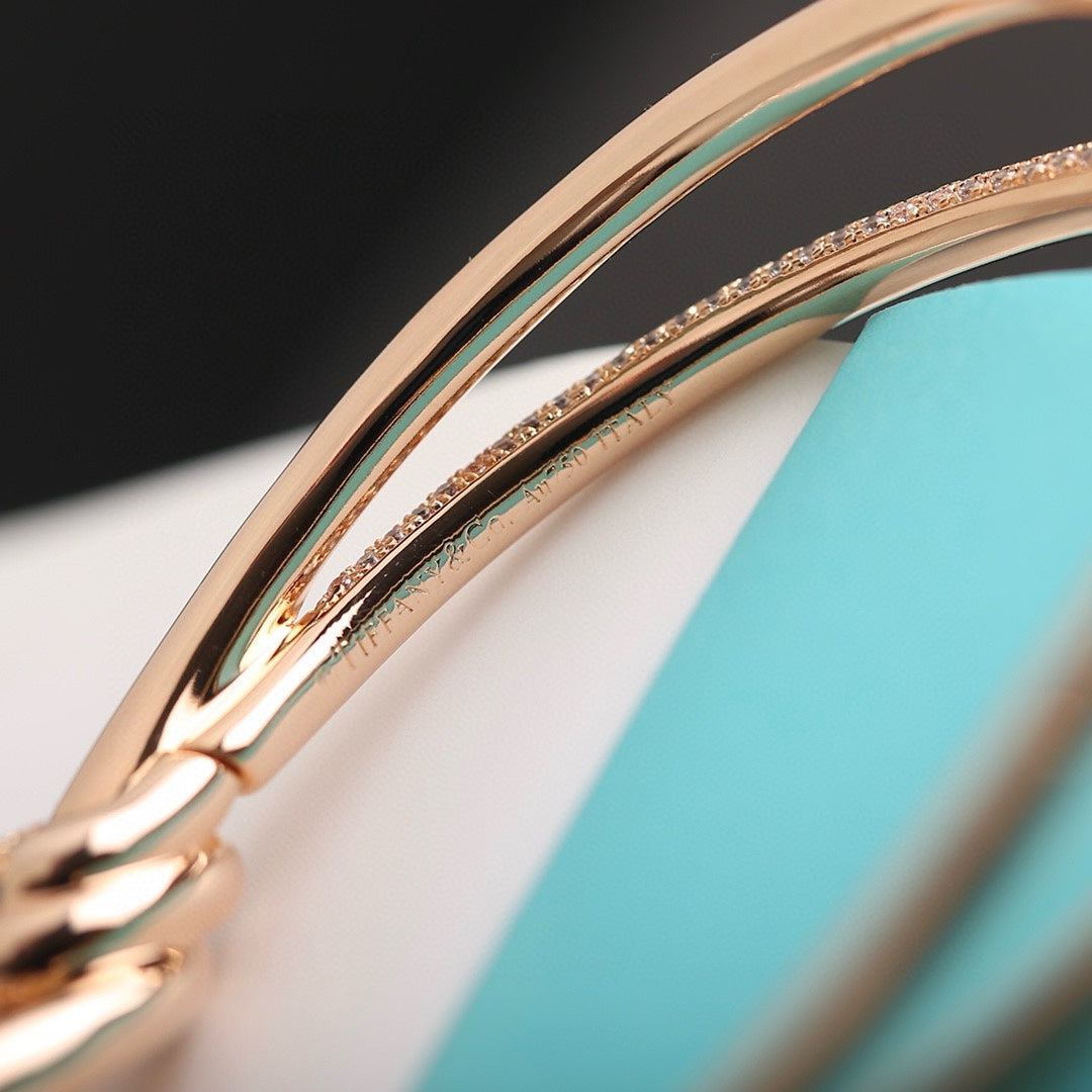 [⭐JeweliWhal]KNOT DOUBLE ROW PINK GOLD DIAMOND BRACELET