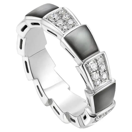 [⭐⭐JeweliWhal]SERPENTI RING SILVER DIAMOND BLACK MOP 4MM