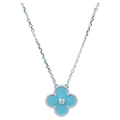 [⭐⭐JeweliWhal]CLOVER 15MM DIAMOND SVRES PORCELAIN  NECKLACE SILVER