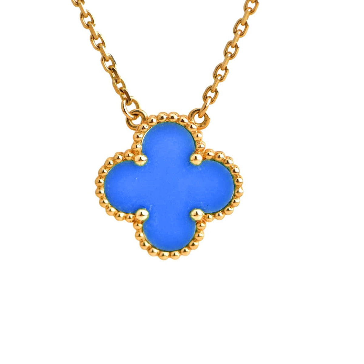 [⭐⭐JeweliWhal]CLOVER 15MM BLUE AGATE NECKLACE