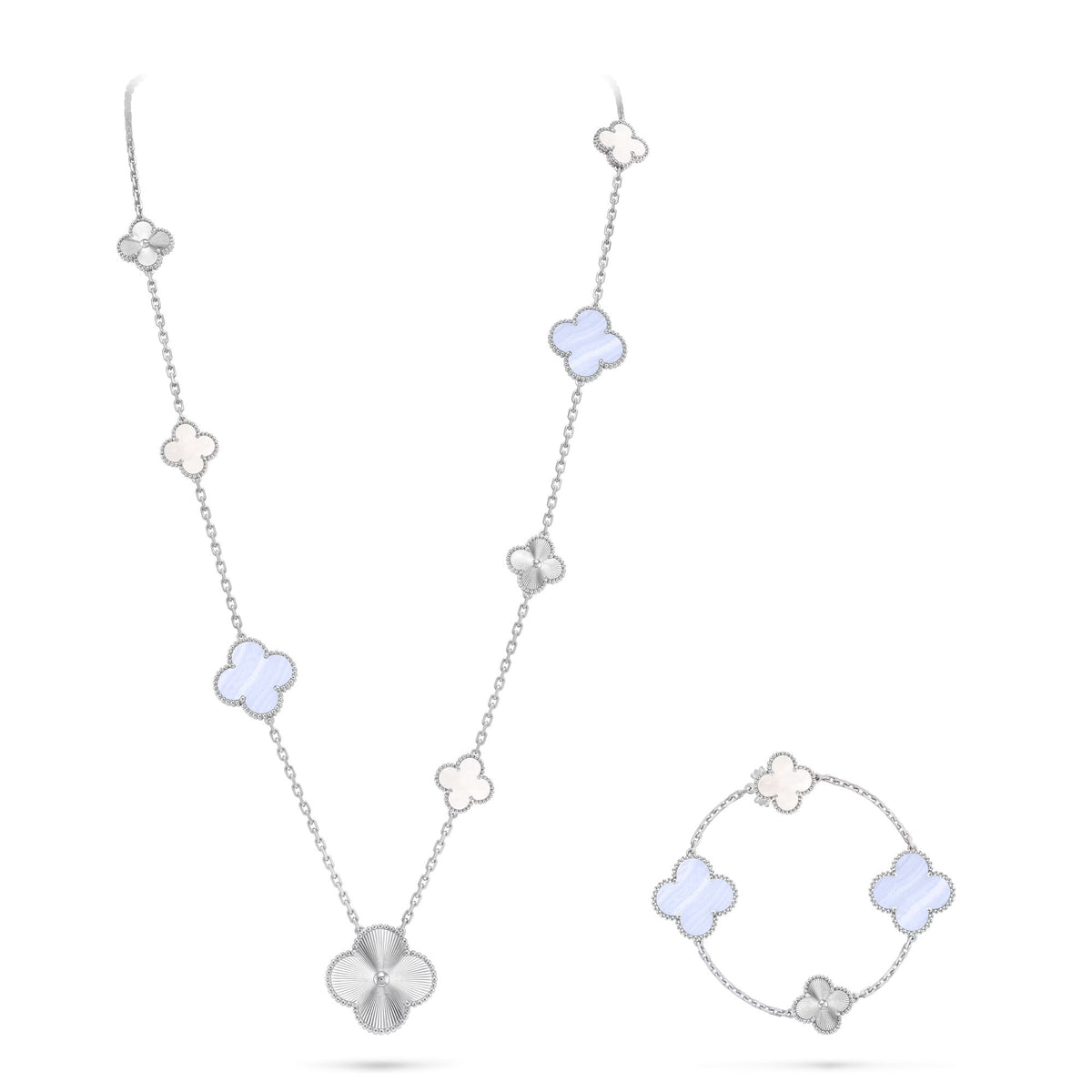 [⭐⭐JeweliWhal]取り外し可能クローバー 15(11+4) フラワーシルバーネックレスセット