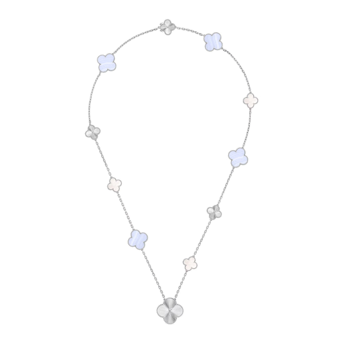 [⭐⭐JeweliWhal]取り外し可能クローバー 15(11+4) フラワーシルバーネックレスセット