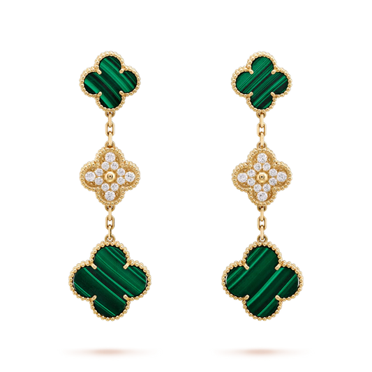 [⭐⭐JeweliWhal]CLOVER EARRINGS GOLD MALACHITE DIAMOND 3 MOTIF
