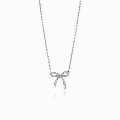 [⭐JeweliWhal]RIBBON NECKLACE BOW PENDANT DIAMOND CHARM CHAIN