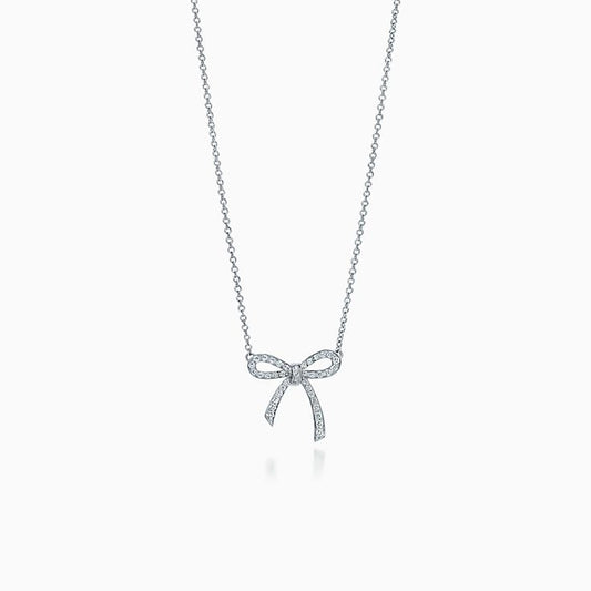 [⭐JeweliWhal]RIBBON NECKLACE BOW PENDANT DIAMOND CHARM CHAIN