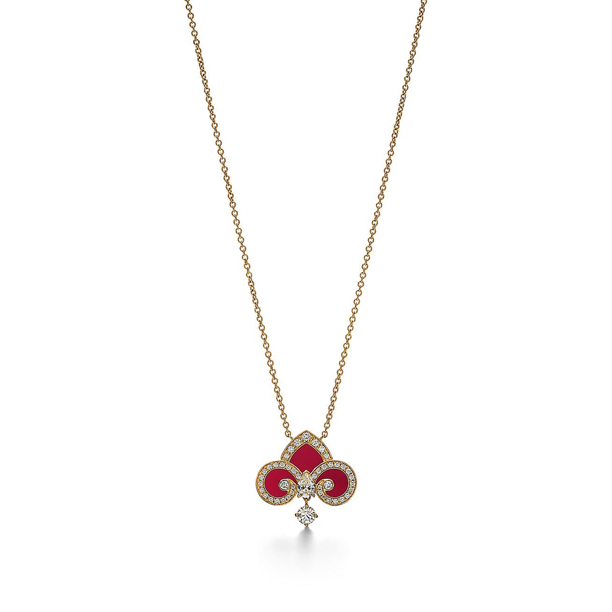 [⭐JeweliWhal]FLEUR DE LIS PINK GOLD DIAMOND NECKLACE