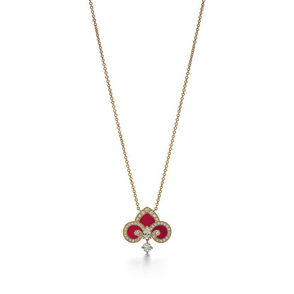 [⭐JeweliWhal]FLEUR DE LIS PINK GOLD DIAMOND NECKLACE