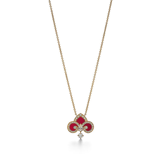 [⭐JeweliWhal]FLEUR DE LIS PINK GOLD DIAMOND NECKLACE