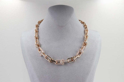 [⭐JeweliWhal]HARDWEAR GRADUATED LINK NECKLACE ROSE GOLD WITH PAVE DIAMONDS