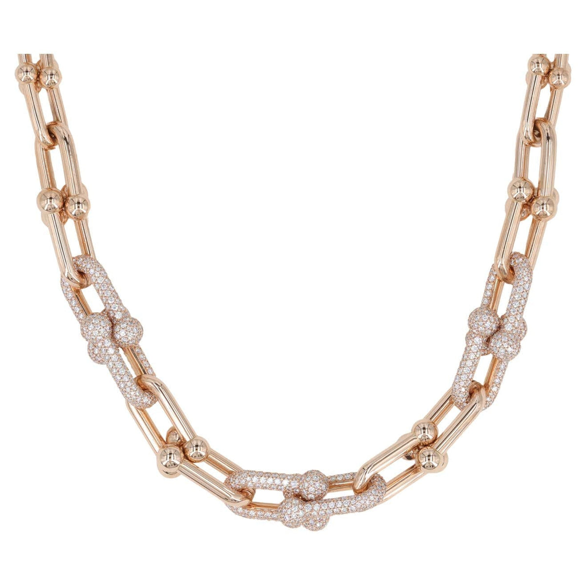 [⭐JeweliWhal]HARDWEAR GRADUATED LINK NECKLACE ROSE GOLD WITH PAVE DIAMONDS