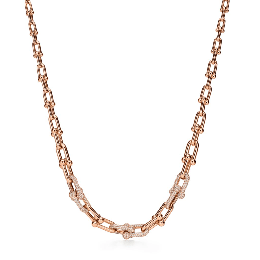 [⭐JeweliWhal]HARDWEAR GRADUATED LINK NECKLACE ROSE GOLD WITH PAVE DIAMONDS