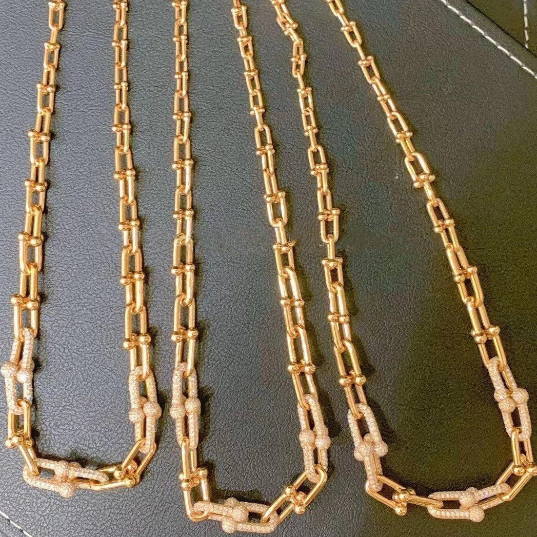 [⭐JeweliWhal]HARDWEAR GRADUATED LINK NECKLACE ROSE GOLD WITH PAVE DIAMONDS