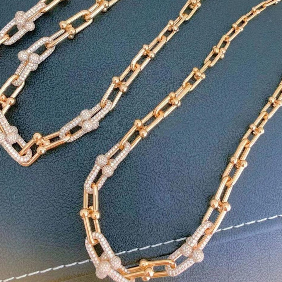 [⭐JeweliWhal]HARDWEAR GRADUATED LINK NECKLACE ROSE GOLD WITH PAVE DIAMONDS