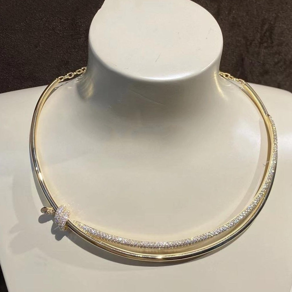 [⭐JeweliWhal]KNOT DOUBLE ROW NECKLACE IN YELLOW GOLD WITH DIAMONDS