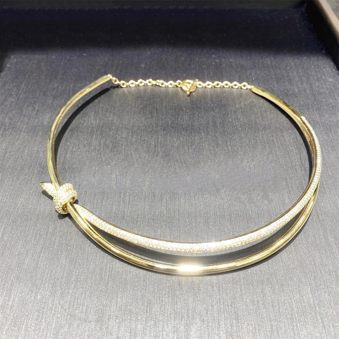 [⭐JeweliWhal]KNOT DOUBLE ROW NECKLACE IN YELLOW GOLD WITH DIAMONDS