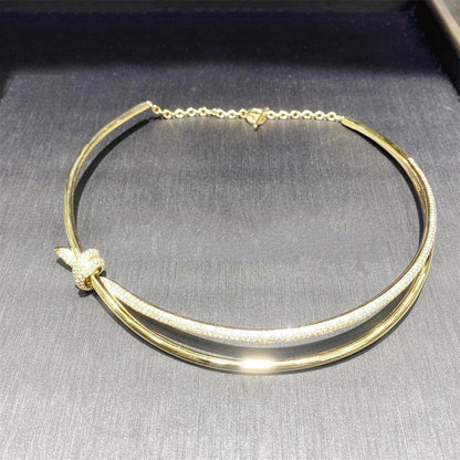 [⭐JeweliWhal]KNOT DOUBLE ROW NECKLACE IN YELLOW GOLD WITH DIAMONDS