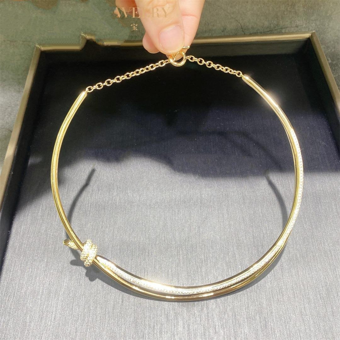 [⭐JeweliWhal]KNOT DOUBLE ROW NECKLACE IN YELLOW GOLD WITH DIAMONDS