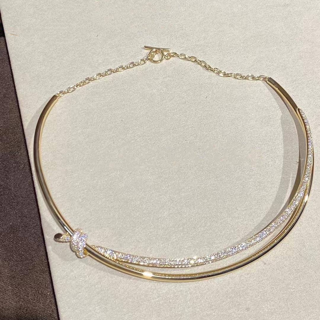 [⭐JeweliWhal]KNOT DOUBLE ROW NECKLACE IN YELLOW GOLD WITH DIAMONDS