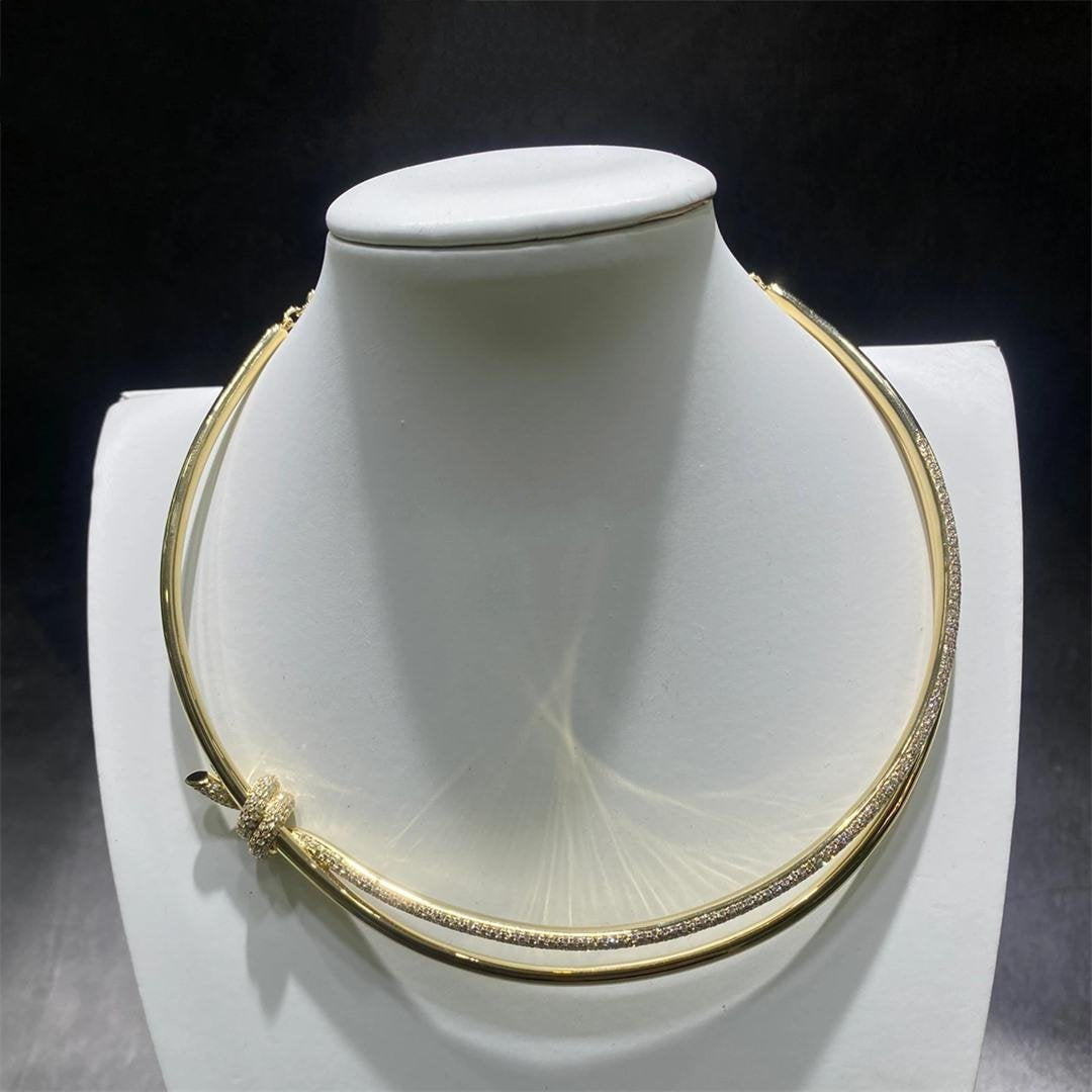 [⭐JeweliWhal]KNOT DOUBLE ROW NECKLACE IN YELLOW GOLD WITH DIAMONDS