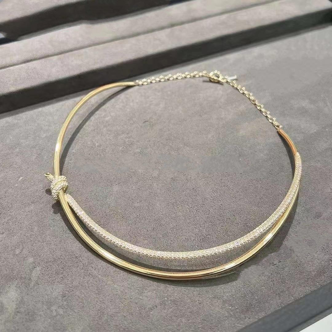 [⭐JeweliWhal]KNOT DOUBLE ROW NECKLACE IN YELLOW GOLD WITH DIAMONDS