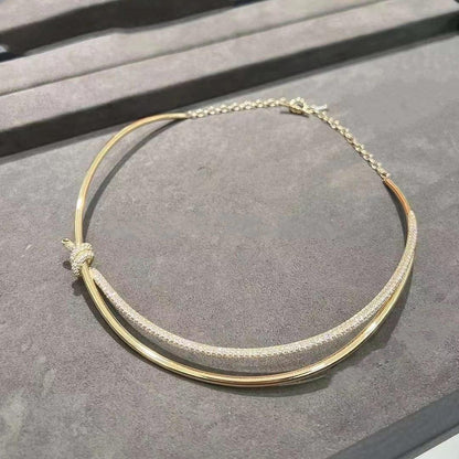 [⭐JeweliWhal]KNOT DOUBLE ROW NECKLACE IN YELLOW GOLD WITH DIAMONDS