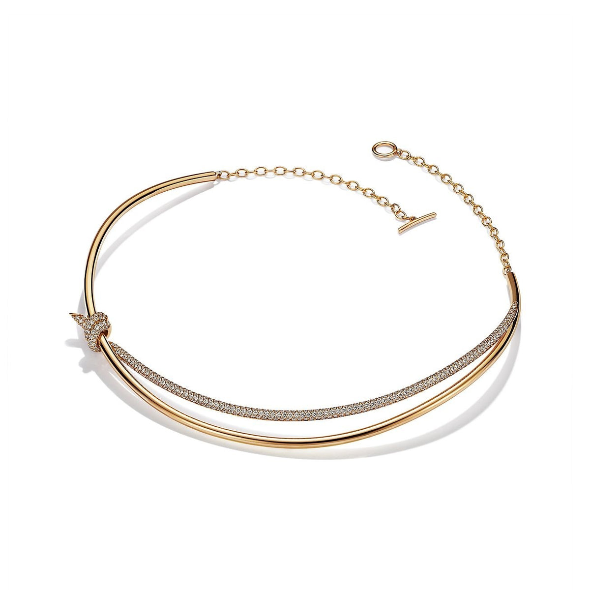 [⭐JeweliWhal]KNOT DOUBLE ROW NECKLACE IN YELLOW GOLD WITH DIAMONDS