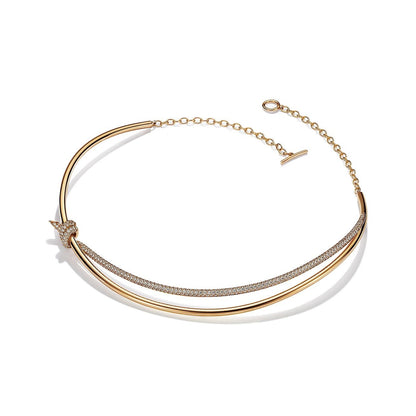[⭐JeweliWhal]KNOT DOUBLE ROW NECKLACE IN YELLOW GOLD WITH DIAMONDS