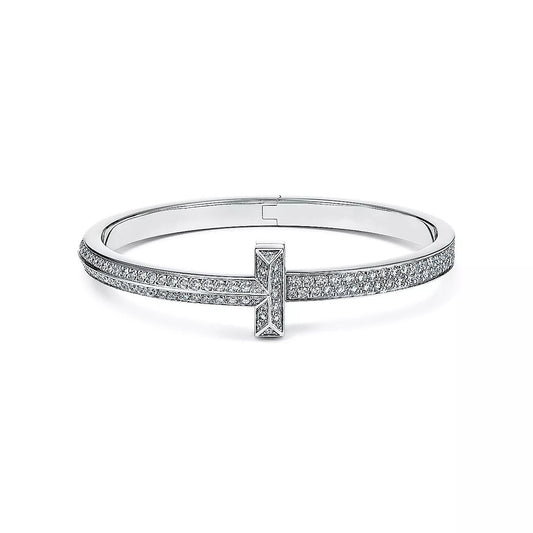 [⭐JeweliWhal]WIDE DIAMONDS HINGED BANGLE SILVER