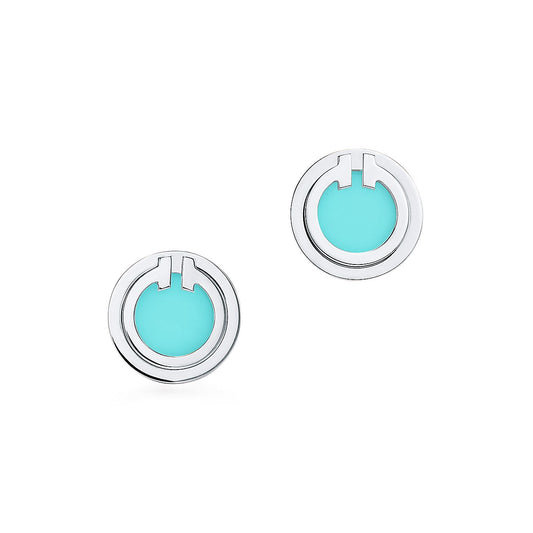 [⭐JeweliWhal]TURQUOISE CIRCLE WHITE GOLD EARRINGS