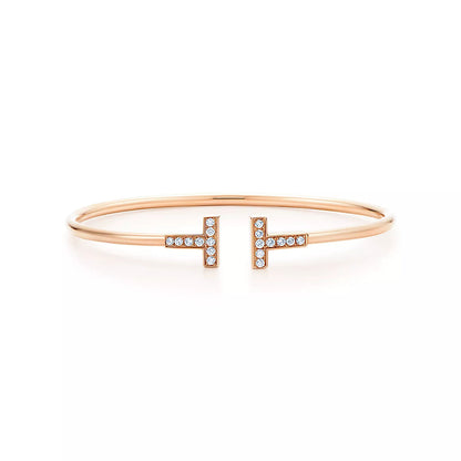 [⭐JeweliWhal]T BRACELET PINK GOLD 1.8MM DIAMOND