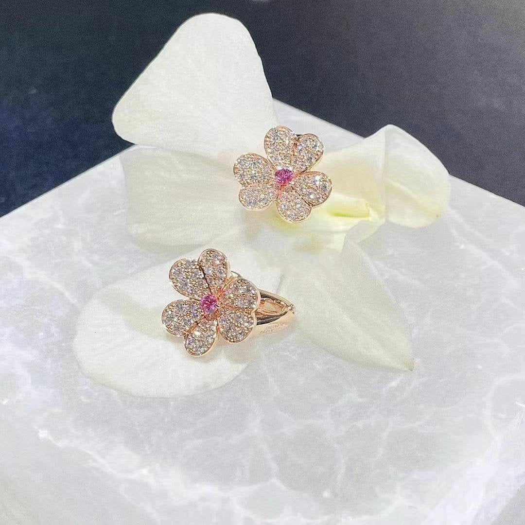 [⭐⭐JeweliWhal]FRIVOLE PINK GOLD FLOWER DIAMOND EARRINGS