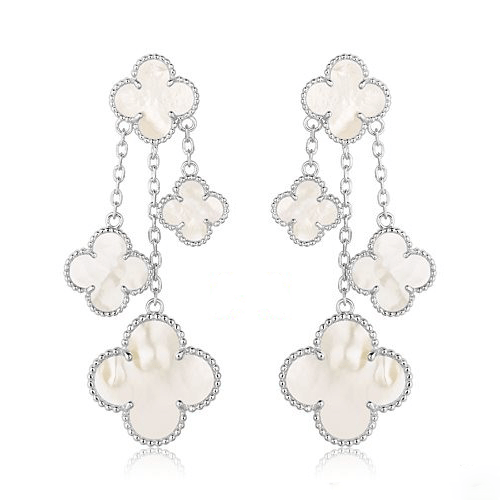 [⭐⭐JeweliWhal]CLOVER EARRINGS WHITE MOP 4 MOTIFS SILVER