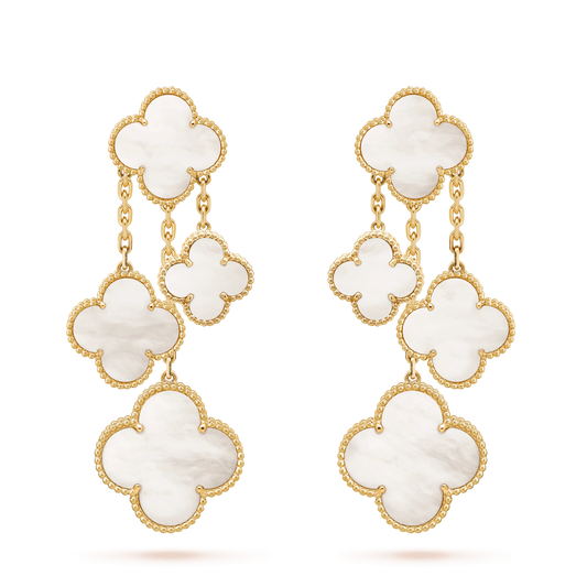 [⭐⭐JeweliWhal]CLOVER EARRINGS WHITE MOP 4 MOTIFS GOLD