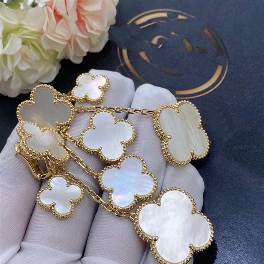 [⭐⭐JeweliWhal]CLOVER EARRINGS WHITE MOP 4 MOTIFS GOLD