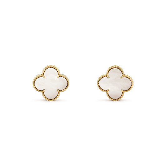 [⭐⭐JeweliWhal]CLOVER MEDIUM 1 MOTIFS  WHITE MOP STUD EARRINGS