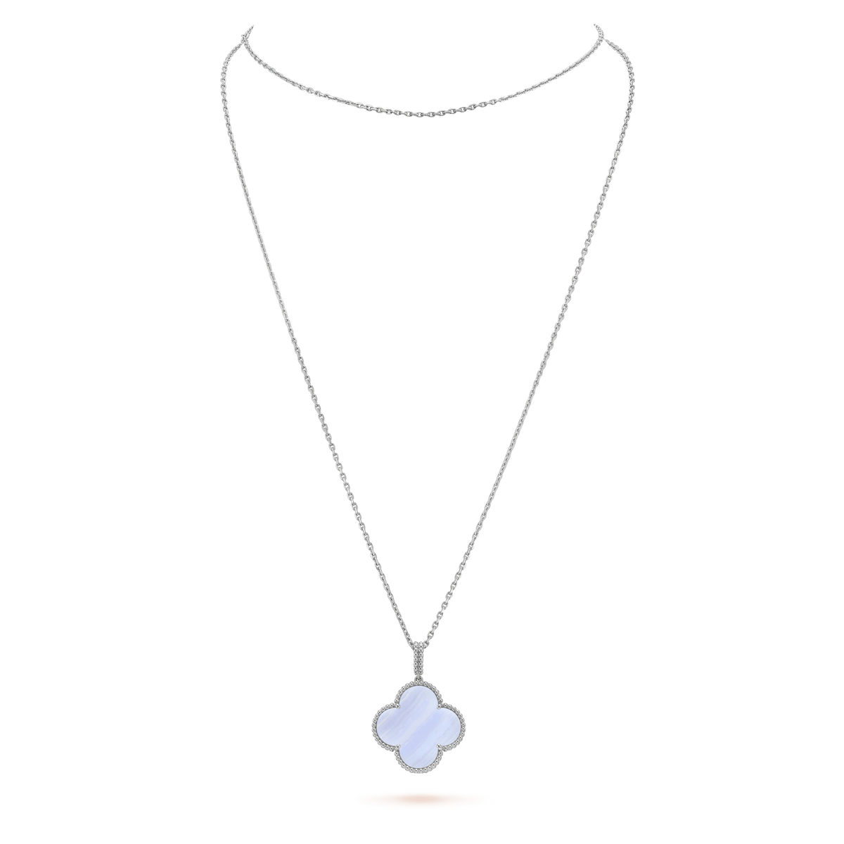 [⭐⭐JeweliWhal]CLOVER SILVER CHALCEDONY BIG CLOVER NECKLACE