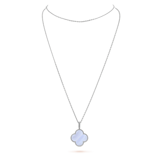[⭐⭐JeweliWhal]CLOVER SILVER CHALCEDONY BIG CLOVER NECKLACE