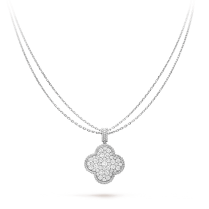 [⭐⭐JeweliWhal]CLOVER 25MM SILVER FULL DIAMOND BIG CLOVER NECKLACE