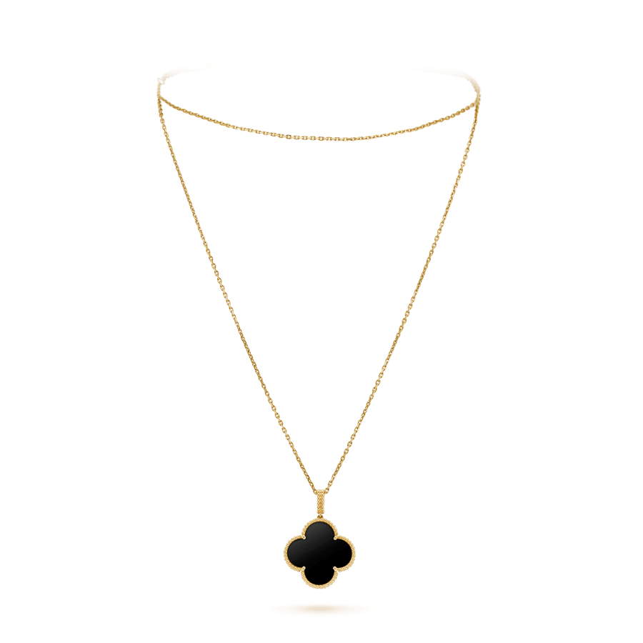 [⭐⭐JeweliWhal]CLOVER 25MM ゴールド オニキス ビッグクローバー ネックレス