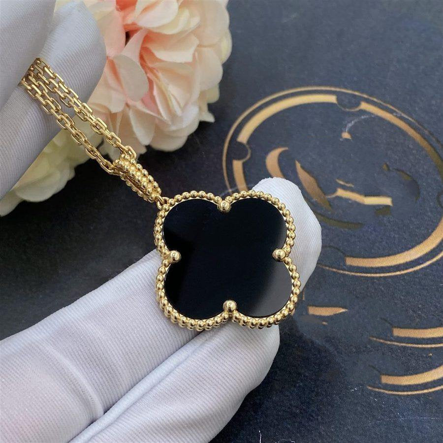 [⭐⭐JeweliWhal]CLOVER 25MM ゴールド オニキス ビッグクローバー ネックレス