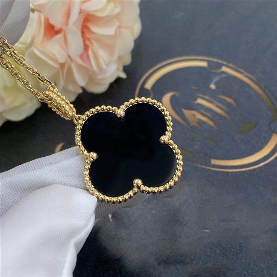 [⭐⭐JeweliWhal]CLOVER 25MM ゴールド オニキス ビッグクローバー ネックレス