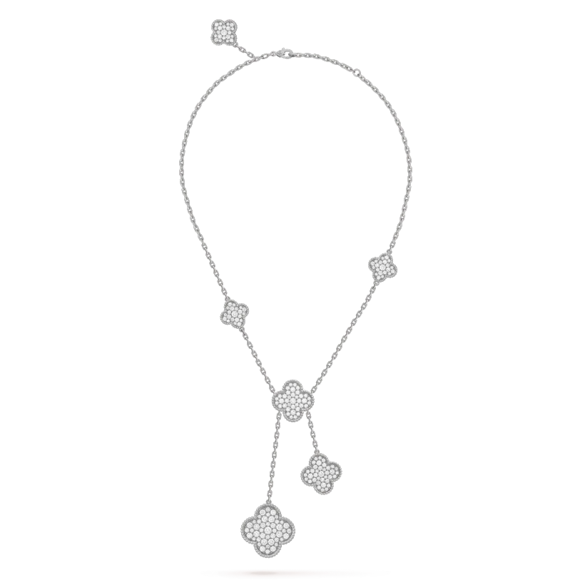 [⭐⭐JeweliWhal]CLOVER 5 MOTIFS SILVER DIAMONDS NECKLACE