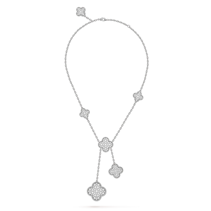 [⭐⭐JeweliWhal]CLOVER 5 MOTIFS SILVER DIAMONDS NECKLACE