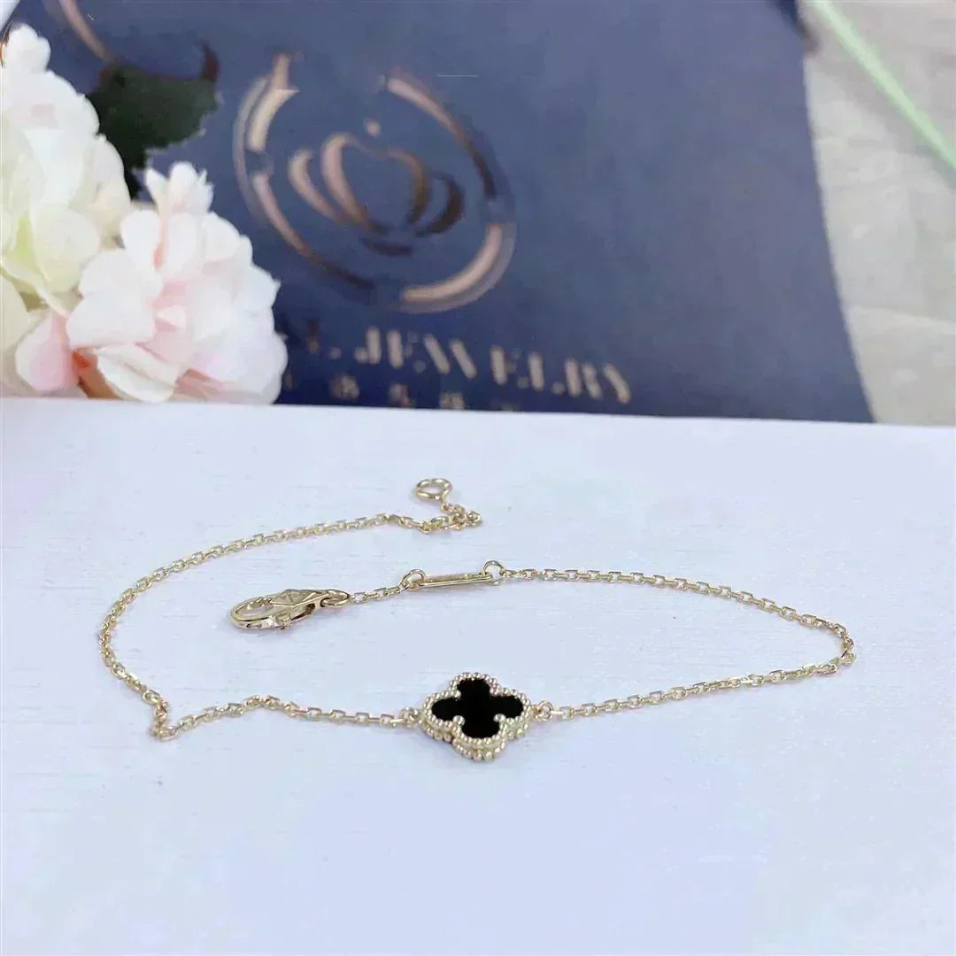 [⭐⭐JeweliWhal]CLOVER ONYX SINGLE FLOWER BRACELET