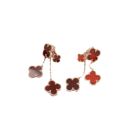 [⭐⭐JeweliWhal]CLOVER EARRINGS CARNELIAN 4 MOTIFS PINK GOLD