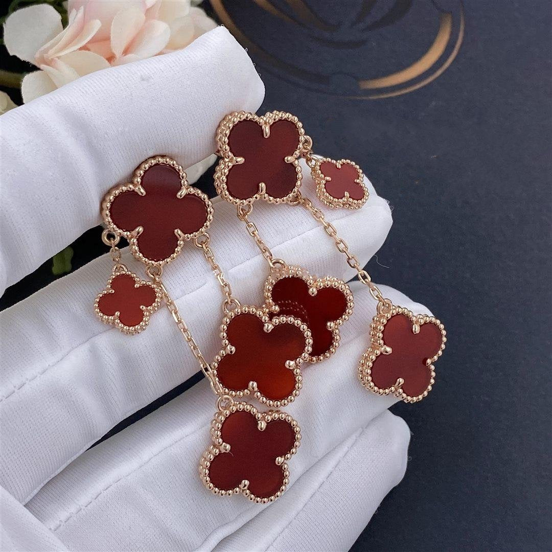 [⭐⭐JeweliWhal]CLOVER EARRINGS CARNELIAN 4 MOTIFS PINK GOLD
