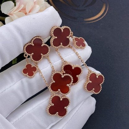 [⭐⭐JeweliWhal]CLOVER EARRINGS CARNELIAN 4 MOTIFS PINK GOLD
